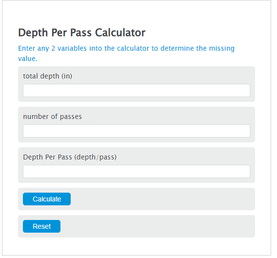 depth per pass calculator