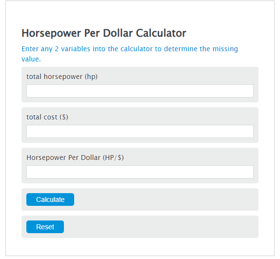 horsepower per dollar calculator