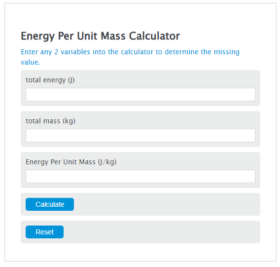 energy per unit mass calculator