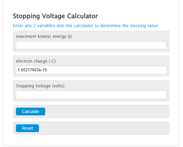 stopping voltage calculator
