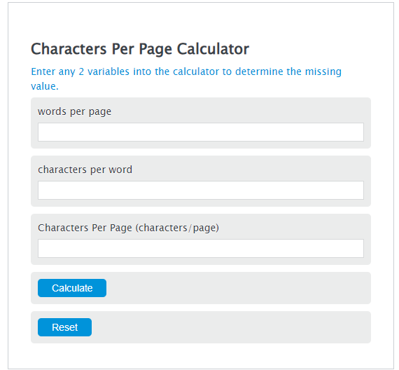 characters per page calculator