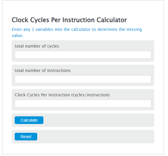 clock cycles per instruction