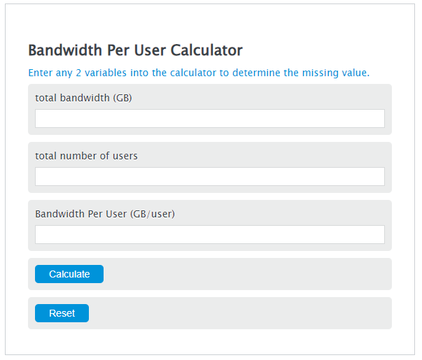 bandwidth per user calculator
