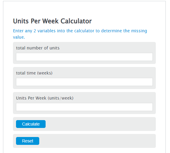 units per week calculator