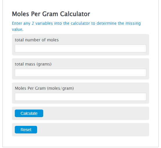 moles per gram calculator