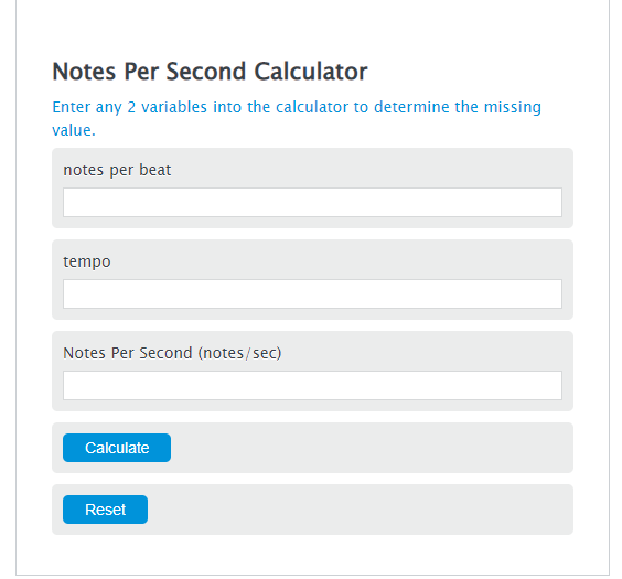 notes per second calculator