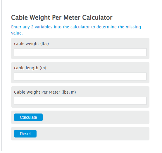 cable weight per meter calculator