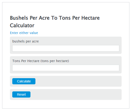 bushels per acre to tons per hectare calculator