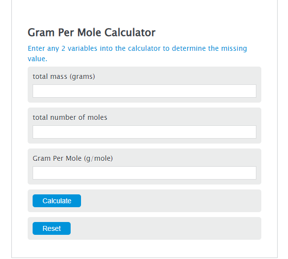 gram per mole calculator