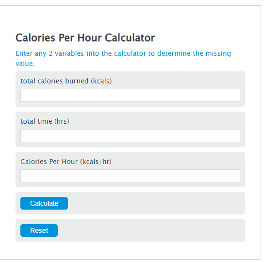 calories per hour calculator