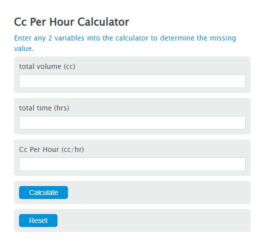 cc per hour calculator