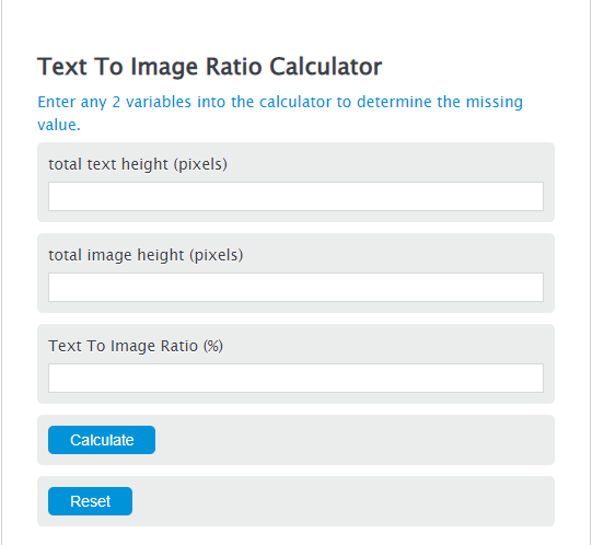 text to image ratio calculator