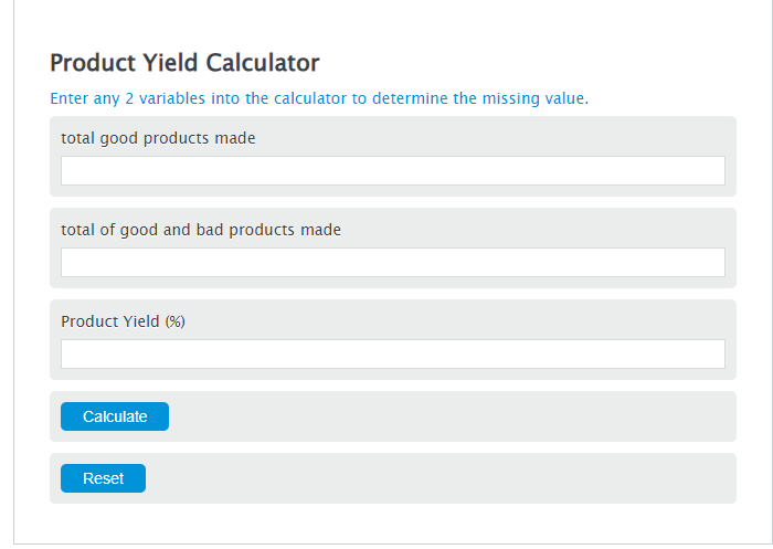 product yield calculator