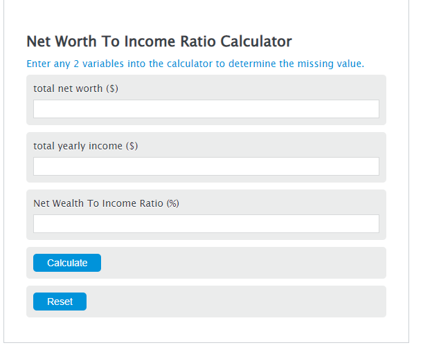 net worth to income ratio calculator