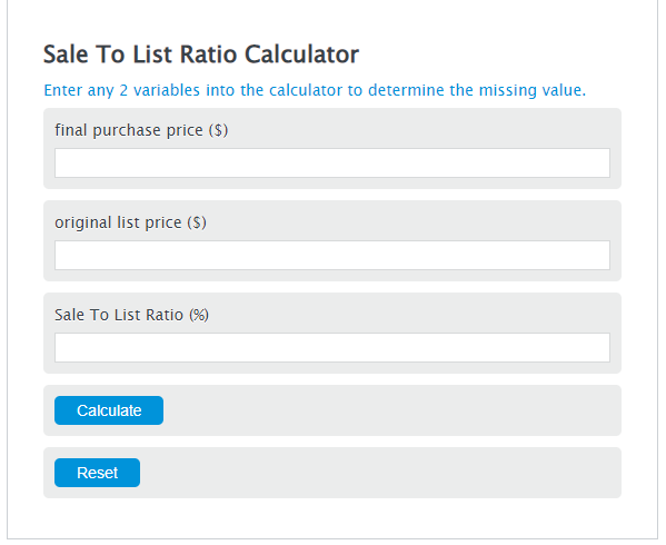 sale to list ratio calculator