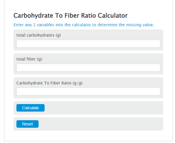 carbohydrate to fiber ratio calculator