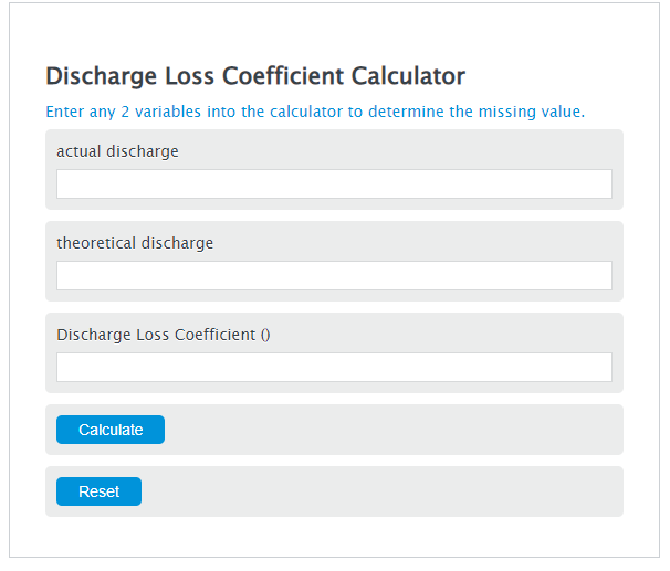 discharge loss coefficient calculator
