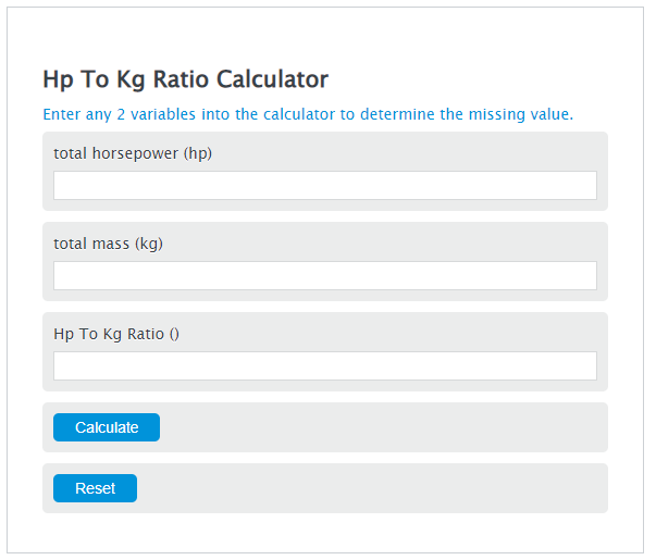 hp to kg ratio calculator