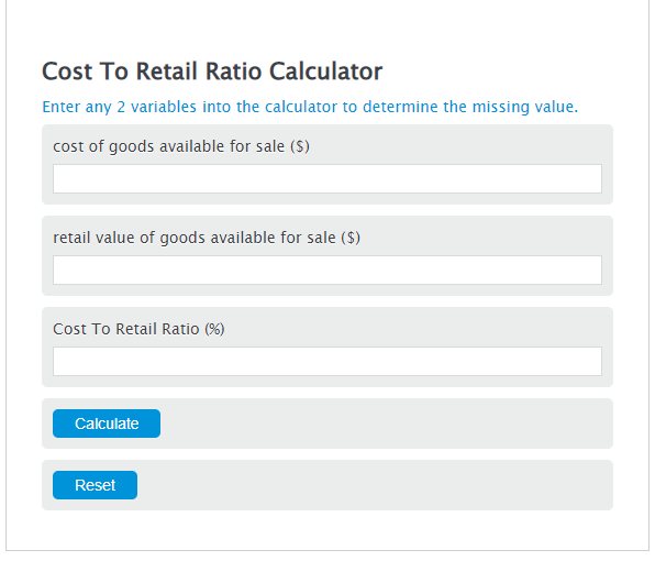 cost to retail ratio calculator