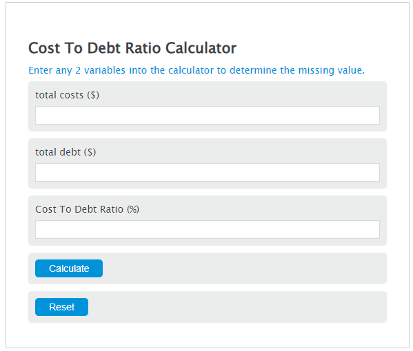 cost to debt ratio calculator