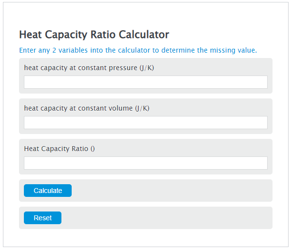 heat capacity ratio calculator