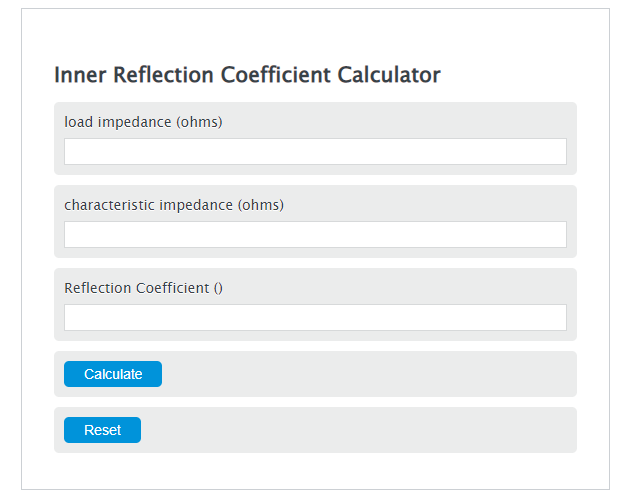 inner reflection coefficient calculator