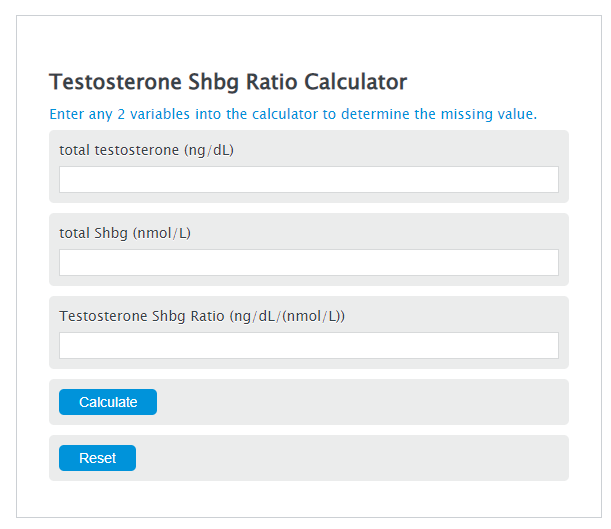 testosterone shbg ratio calculator