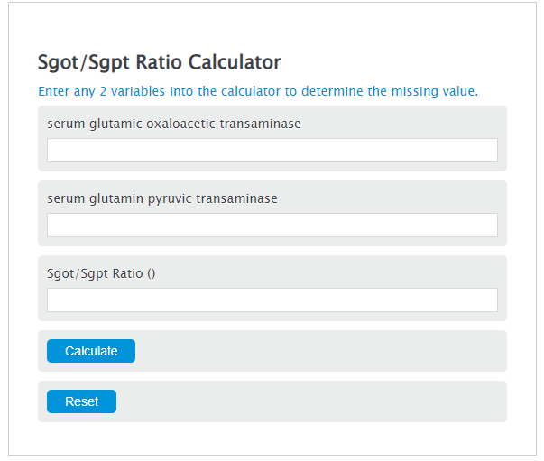 sgot/sgpt ratio calculator