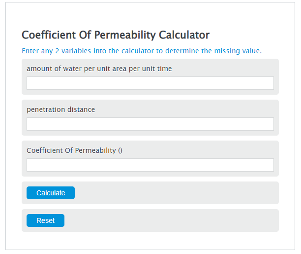 coefficient of permeability calculator