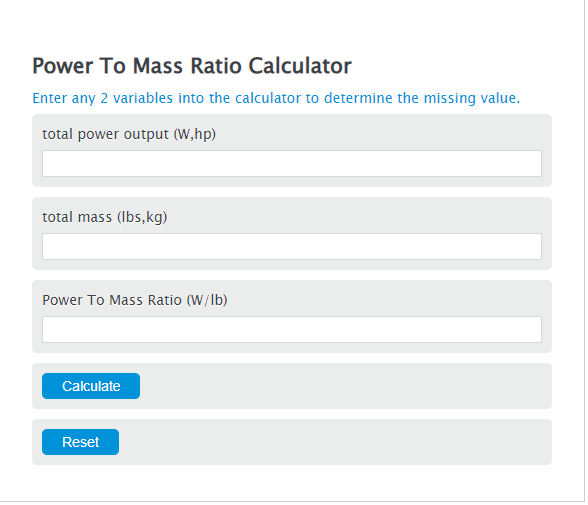 power to mass ratio calculator