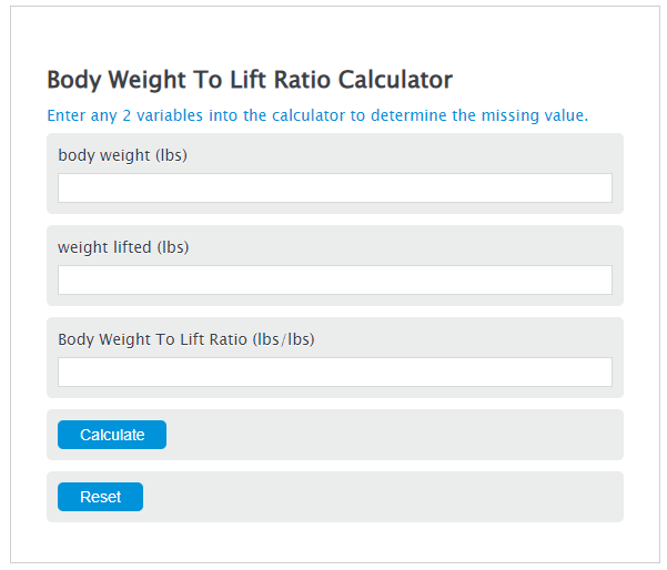 body weight to lift ratio calculator