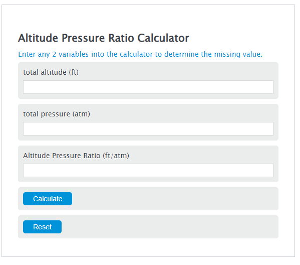 altitude pressure ratio calculator