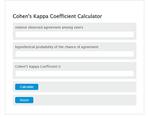 cohen's kappa coefficient calculator
