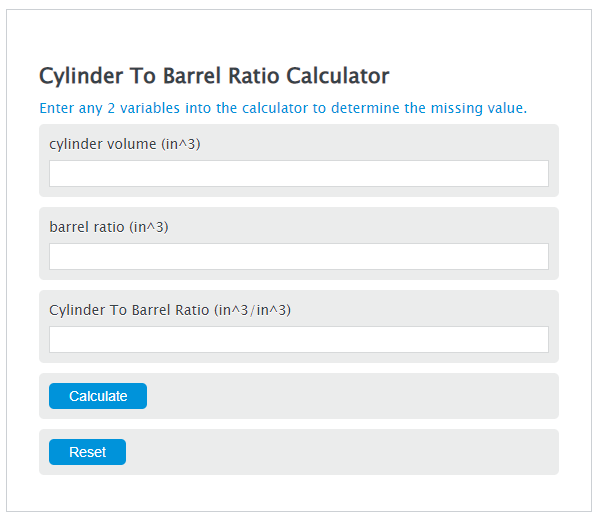cylinder to barrel ratio calculator