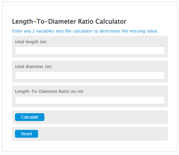 length-to-diameter ratio calculator
