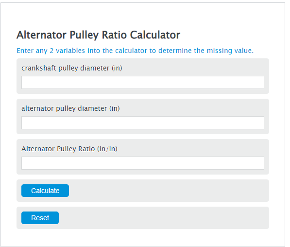 alternator pulley ratio calculator