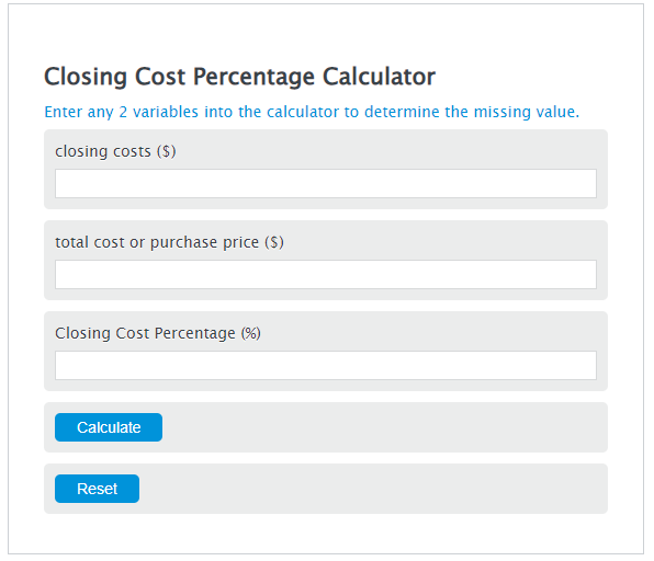 closing cost percentage calculator