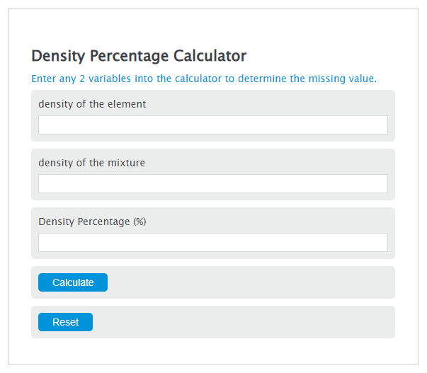 density percentage calculator