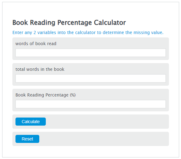 book reading percentage calculator