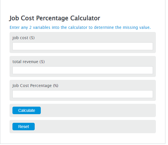 job cost percentage calculator