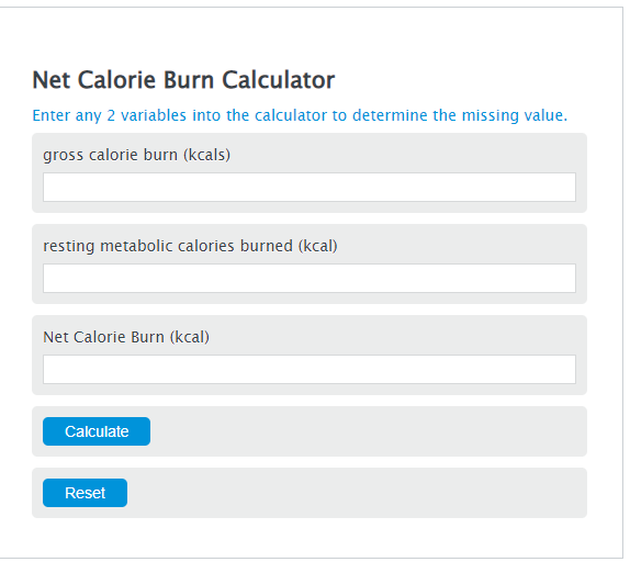 net calorie burn calculator