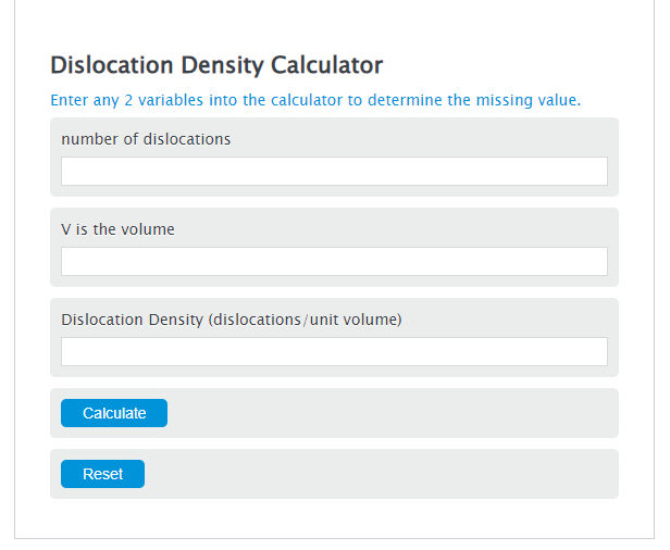 dislocation density calculator