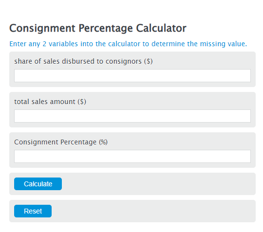 consignment percentage calculator