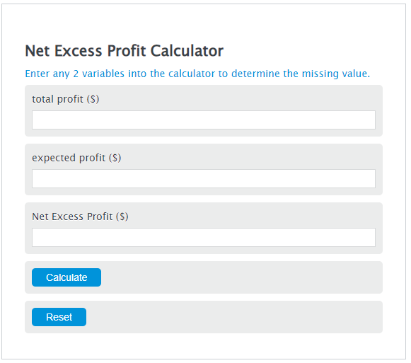 net excess profit calculator