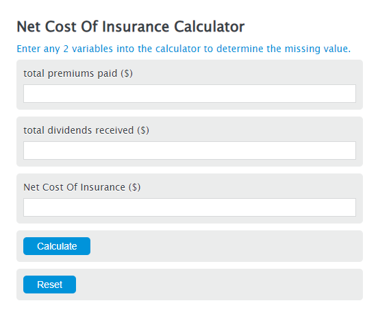 net cost of insurance calculator