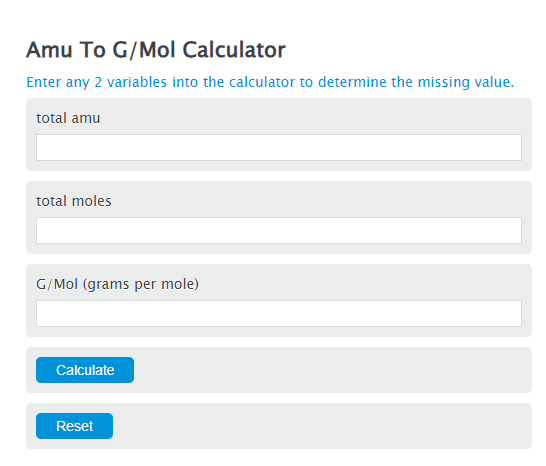 amu to g/mol calculator