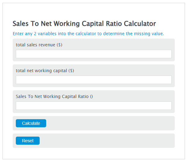 sales to net working capital ratio calculator