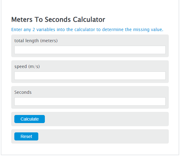 meters to seconds calculator