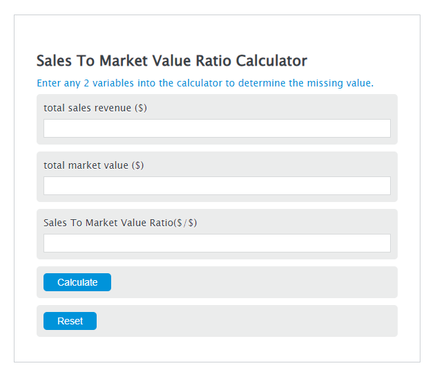 sales to market value ratio calculator