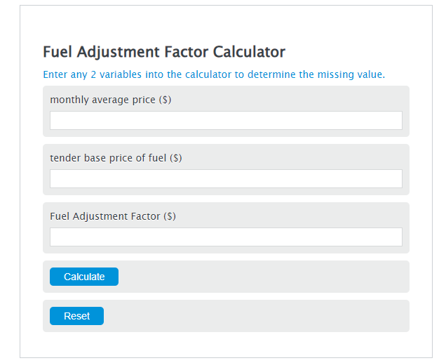 fuel adjustment factor calculator